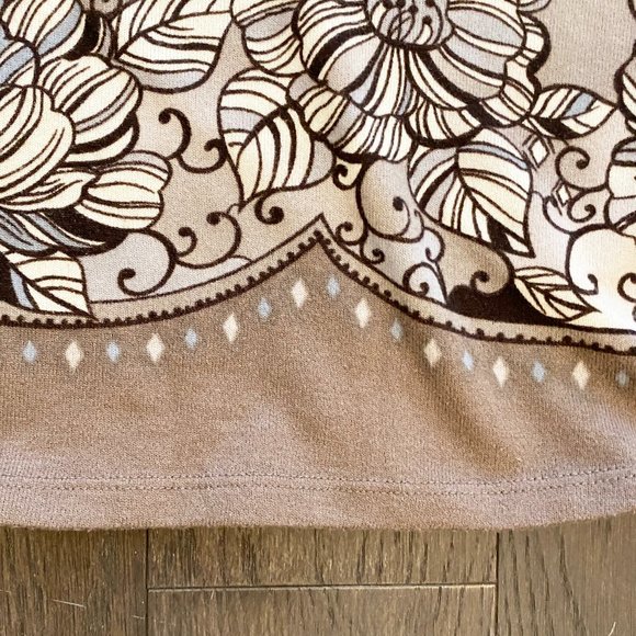 Alia Knit V-Neck Top Beige Ivory Floral Casual Large - Picture 4 of 5